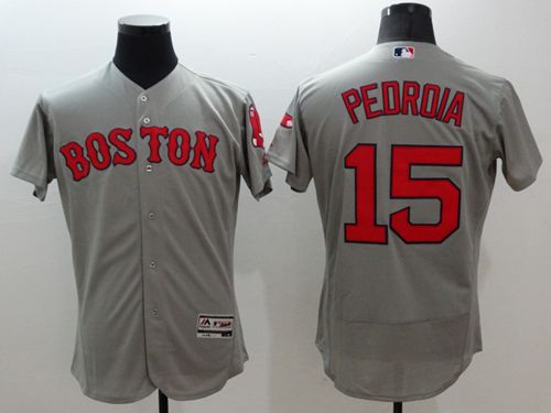 Red Sox #15 Dustin Pedroia Grey Flexbase Authentic Collection Stitched MLB Jersey